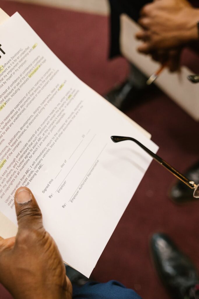 Close-up of hands holding a contract, focus on business agreement discussion.